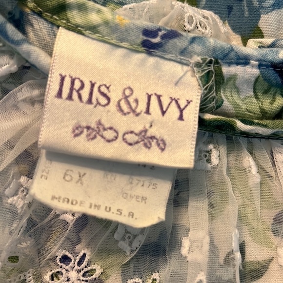 Vintage Iris & Ivy Party Dress Cottagecore Floral Print Sheer collar & Bows 6X - Picture 2 of 7